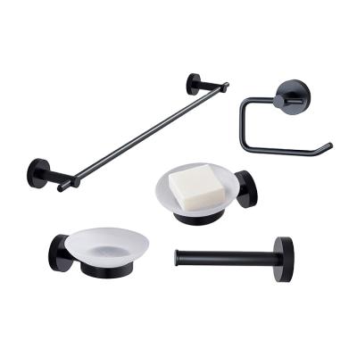 China Newest Sustainable Modern Wall Bathroom Accessories Set Zinc Alloy Sus304 Matt Black Toilet Bath Hardware Set for sale