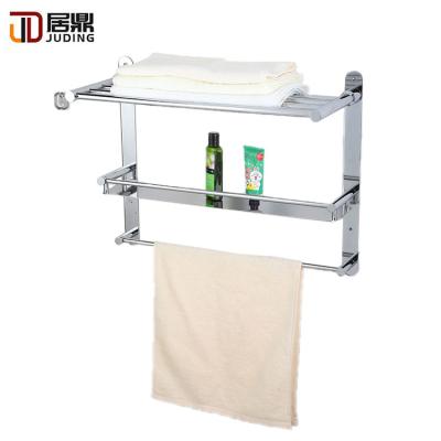 China Modern Design Durable Square Bathroom Accessories Wall Mounted Towel Shelf 3 Layers With Storage Rack for sale