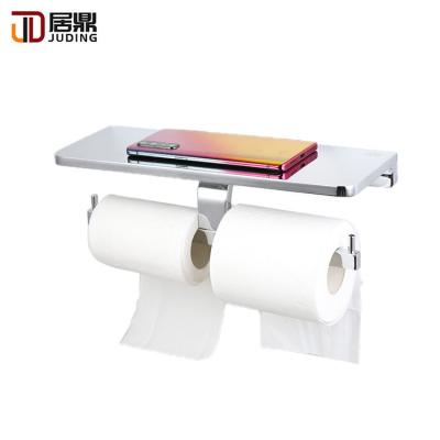 China Durable Aluminum Wall Mounted Industrial Wall Mounted Industrial Tissue Paper Holder Double Toilet Paper Holder With Shelf for sale