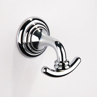 China BRIEF Chrome Brass Bathroom Modern Classic Design Round Base Double Towel Hook For Clothes for sale