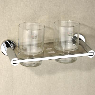 China Modern Chrome Hotel Toothbrush Holder Double Tumbler Holder With Glass for sale