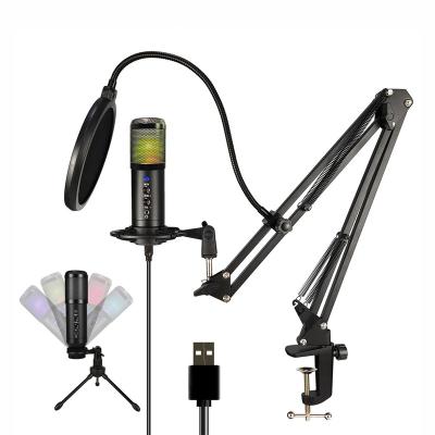 China RGB Light Desktop Voice Recording Studio MIC Gaming USB Condenser Microphone with Stand and Arm for sale