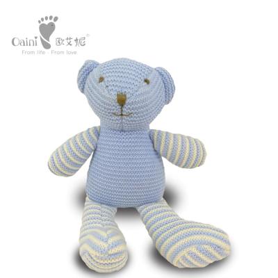 China High Quality Stuffed Blue Knitted Soft Toy Stripe Bear Plush Teddy Bear Soft Toys Lovely for Baby and Kids for sale