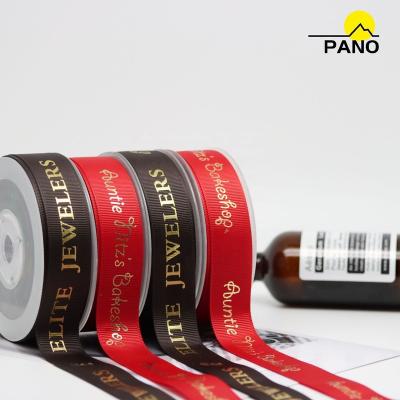 China Factory high quality custom high tenacity PANO metallic gold foil 3mm-100mm printed on grosgrain ribbon for sale