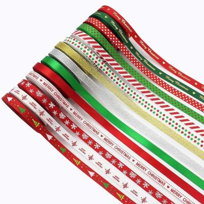 China PANO Viable Custom Popular Custom Red Green Printed Christmas Holiday Grosgrain Ribbon Set For Gift Party Decoration for sale