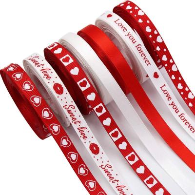 China 3/8 inch Viable Love Custom Logo Printed Grosgrain Satin Ribbons For Valentine's Day Gift Package Wrapping for sale