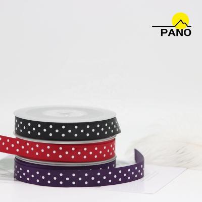 China PANO factory high tenacity grosgrain ribbon custom printed polka dot black red 13mm high quality for sale