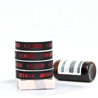 China Factory viable 1 inch grosgrain silk custom ribbon with red foil printed logo for gift box packaging for sale