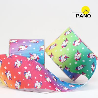 China Popular High Tenacity PANO Liston Custom 75mm Grosgrain Ribbon With Unicorn Thermal Transfer Printing Logo for sale