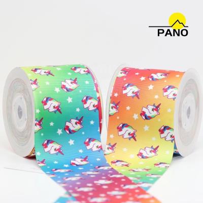 China Wholesale Hot Viable Custom PANO 3 Inch Unicorn Heat Transfer Rainbow Mermaid Grosgrain Ribbon With Colorful Logo for sale