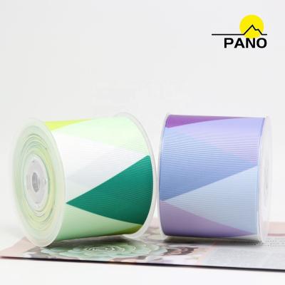 China Custom PANO 3 high tenacity fancy 75mm geometric grosgrain ribbon with resin thermal transfer printed logo for sale