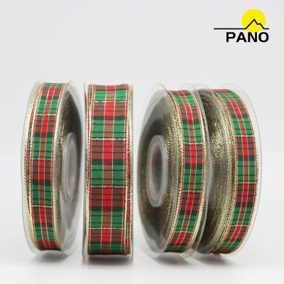 China Polyester 6mm-50mm Sustainable Plant Christmas Merry Christmas Buffalo Tartan Plaid Decorative Ribbon For Gift Wrapping for sale