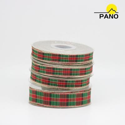 China High Quality Viable Merry Christmas Festival Gingham Check Ribbon For Xmas Gift Tree Party Decoration for sale