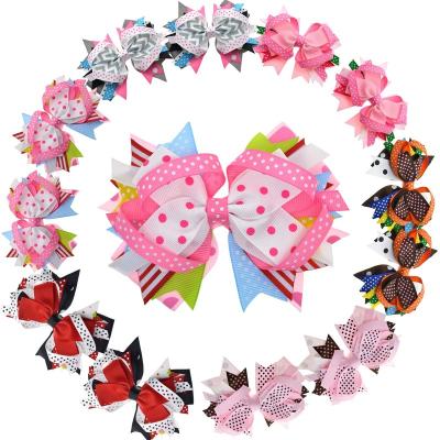 China PANO Fashion 4.5 Inch Large Grosgrain Stacked Polka Dot Ribbon Hair Bows With Crocodile Hair Clips For Girls for sale