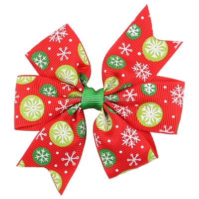 China Fashion Christmas Hair Clip Bowknot Grosgrain Ribbon Hair Bows For Kids Holiday Hair Accessories for sale