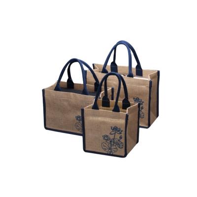 China Custom Handled Logo Large Capacity Flax Burlap Clothes Tote Promotional Linen Grocery Packaging Bag 100% Eco Friendly Jute Shopping Bags for sale