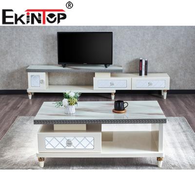 China Ekintop free sample living room adjustable modern gold coffee table (height) glass-metal coffee table for sale