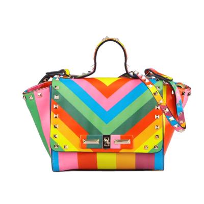 China 3759 Fashion China Wholesale Fashion Rainbow Beautiful Printing High Quality Ladies Mini Satchel PU Leather Bags for sale