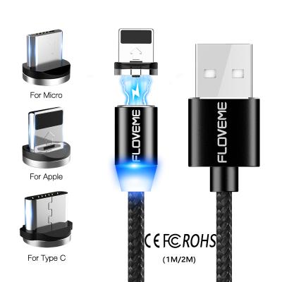 China Free Magnetic Charging Shipping 1 OK Sample FLOVEME 3 in 1 Magnet USB Cable Fast Charging Charging Cable For iPhone For Samsung For Huawei Phone for sale