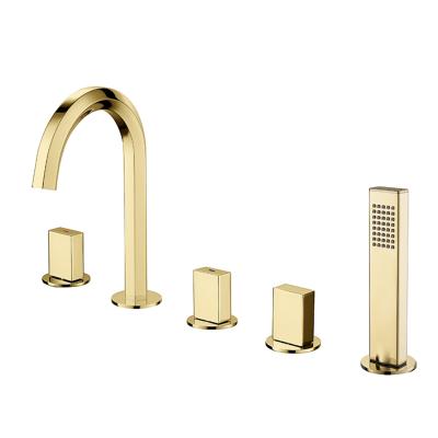 China Without Widespread Chrome Bathtub 5pcs Bathtub Deck Mount Sliding Bar Tub Tub Mixer Taps Luxury Brass Bathtub Faucet With Handshower for sale