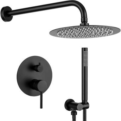 China Shower Heads With Arms Matte Black Rain Shower System High Pressure Rainfall Shower Faucet And Main Combo Set for sale