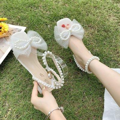 China Princess Style Women Handmade Pearl Stiletto Sandals Elegant Fancy Ladies PVC Plus Size Wedding Bridal Shoes for sale