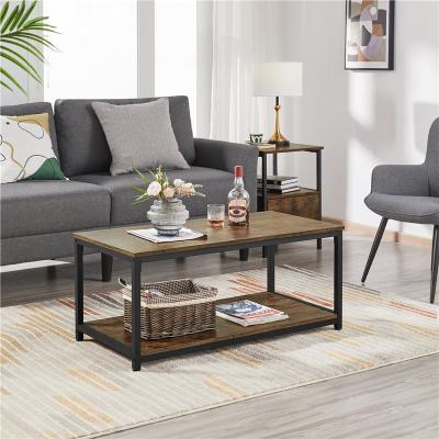 China Modern Industrial Wood and Metal Rectangular Coffee Table, Rustic Brown for sale