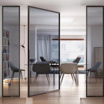 China Minimalist modern thin frame glass door, black frame glass door for sale