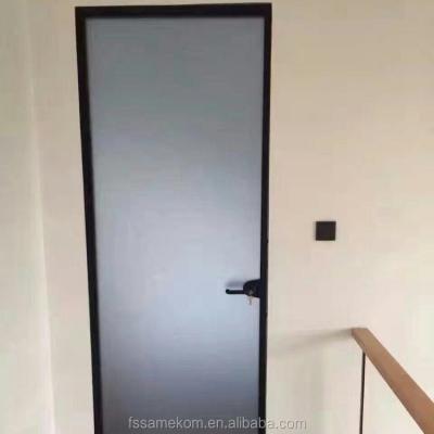 China Swing Black Internal Frosted Glass Toilet Door , Frosted Office Glass Doors for sale