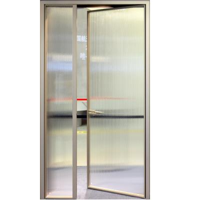 China Interior Aluminum Frame Fire Protection Door With Art Wave Glass Sliding Door Kitchen Bath Room Entrance Door for sale