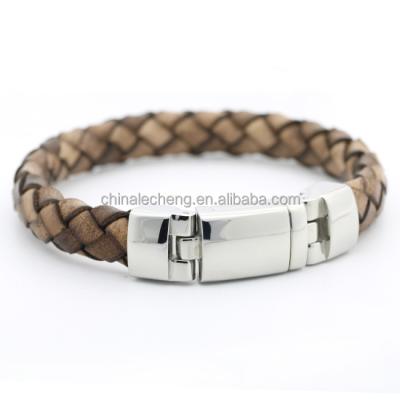 China / China Manufacture 2021 New Braided Leather Bracelets Mens Leather Bracelets Fasten With Stainless Steel Clasp for sale