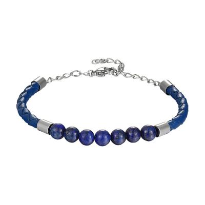 China / High technology 6mm lapis lazuli beads blue natural stone beads stainless steel leather bracelets for sale