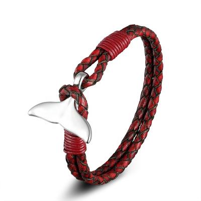 China Factory Supply FASHIONABLE Stainless Steel Rope Fishtail Clasp Lovers Metal Unisex Handmade Leather Bracelets for sale