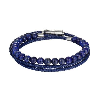 China / Elegant Byzantine Style Natural Chakra Leather Lava Beads Genuine Lazulite Bracelet for sale