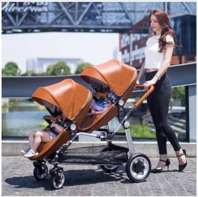 China Twin High Landscape Eggshell Luxury Twin Stroller Baby Pram Folding Light Child Free Shipping Double Trolley for sale