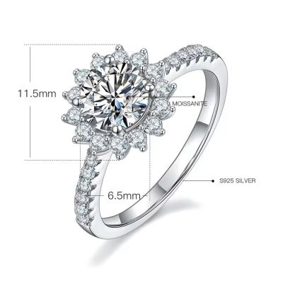 China CLASSIC Kaisney sunflower style white gold plated Engagement Ring S925 Silver D VVS Moissanite Diamond Ring for women for sale