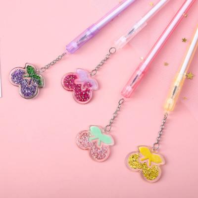 China 2022 Natural Special Design Trend Design Cherry Pendant Pen Shining Stationary Popular Gel Pen for sale