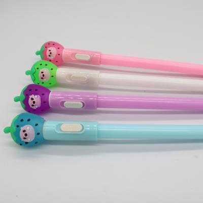 China Factory direct sale cute lights-out fruit shaped fluid writing gel pens for kids stationery for sale