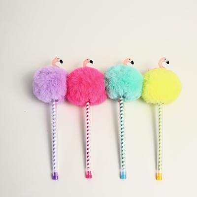 China Wholesale Cute Furry Pen Children Lovely Multicolor Pom Pom Pen UNICORN Shape Student Gift for sale