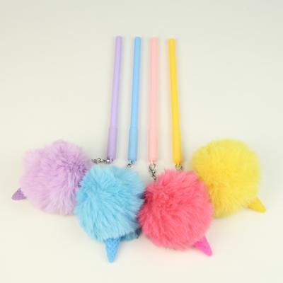 China Customized Cute Real Animal Hair POM POM PEN Not Plush Cartoon Rubber Pens Good Quality for sale