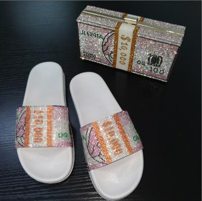 China Women Popular Summer Fashion Trend New Arrival Colorful Shiny Sliders USD Sandal Slippers Bag Set for sale