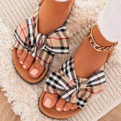 China 2022 Fashion Trend Wholesale Fashion Bowknot Ladies Summer Girl Sandalias Bow Cork Slide Sandal Women's Flat Sandals for sale