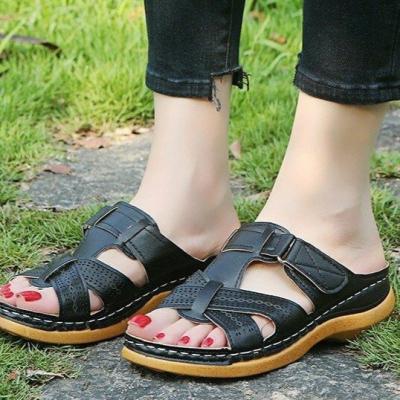 China Quick-drying 2022 Summer Open Toe Shoe Ladies Half Slippers Women's Slide Sandals Other Flat Orthopedic Low Heels Women's Sandals for sale