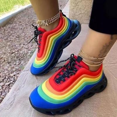 China Fashion Trend RTS Women Sneakers Shoes Flat Lace Up Platform Sneakers For Women Rainbow Colors Sports Women Shoes for sale