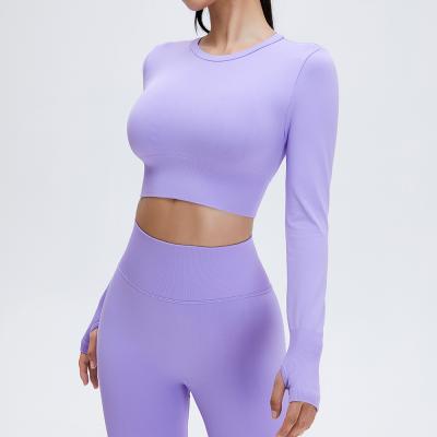 China New breathable high-waist fitness yoga wear women's long sleeve tight running tracksuit top for sale