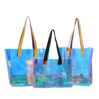 China Simple/Waterproof/Fashion/Customized Size Guaranteed Cheap Quality Popular Product Laser PVC Price Suitable Shopping Bag With Long Handles for sale