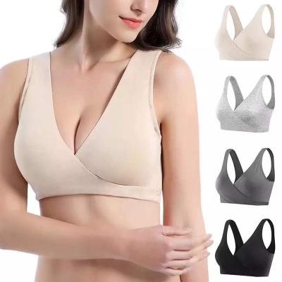 China OEM Wholesale Women's Care Maternity Bra #8819 Mommy's Antibacterial Soft Breathable Pregnant Sleep Cotton Fabric Cross Fabric Maternity Bra for sale