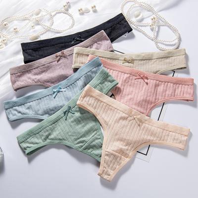 China Cotton Antibacterial Wholesale New Sexy Women's Panties G-String Comfort Solid Color Girl Thong for sale