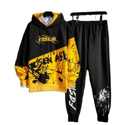 China Wholesale CHS0003M Men Streetwear Sleeve Satin Jogger Sets Breathable Fashion Print Long Plus Size Sweater Hoodie Pant Sweatpants Suit for sale