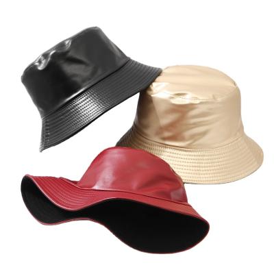 China HB05 Winter Spring Casual Women Fashion Fisherman Hat Solid Color PU Waterproof Windproof Leather Bucket Hat for sale